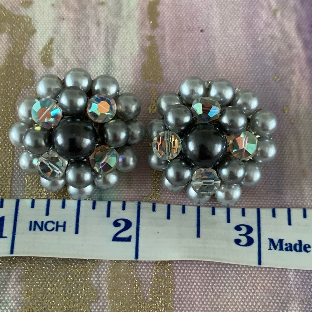 Vintage pearl and crystal clip earrings